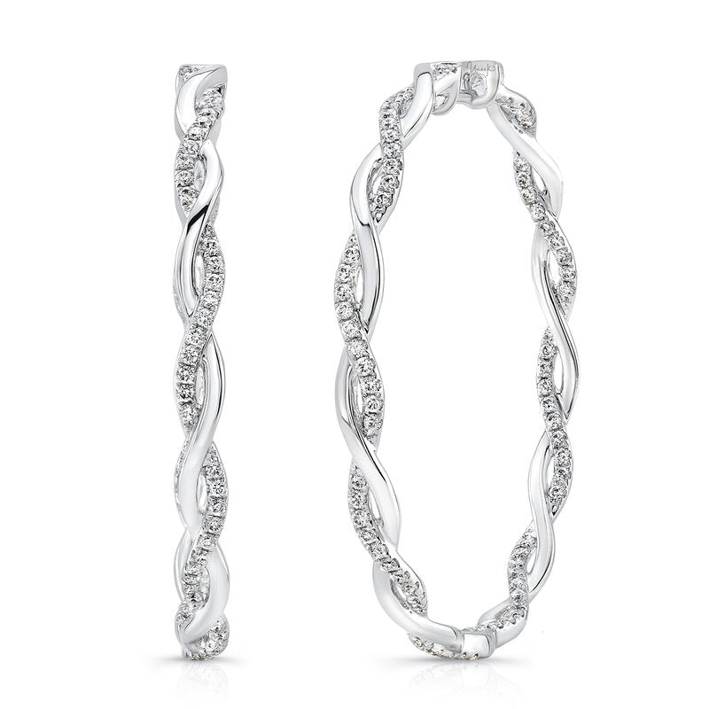 Stackable 1.20ct Diamond Twisted Hoop Earrings in 14K White Gold