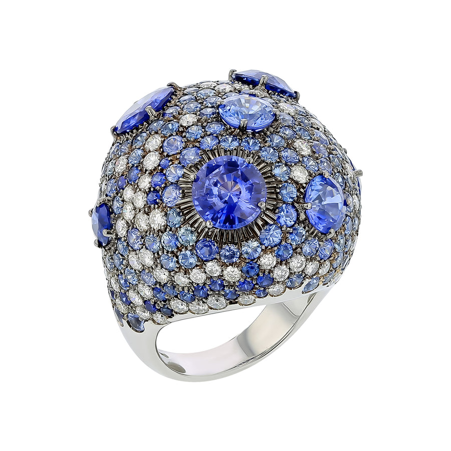 16.50ct Blue Sapphire and 2.55ct Diamond Dome Ring in 18K White Gold, size 6