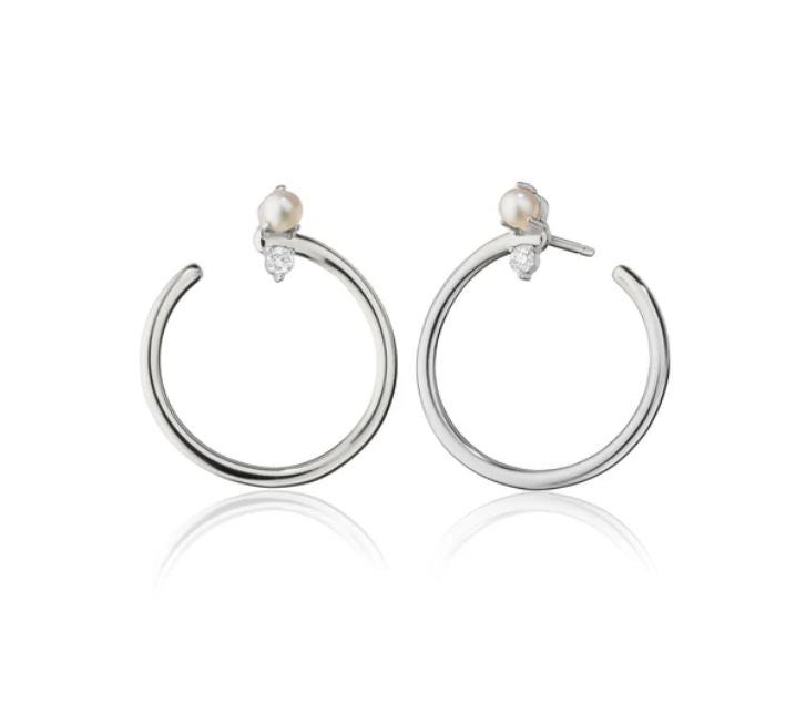 Galaxy Wrap Hoop Earrings with Pearl and White Sapphire in Sterling Silver, Large