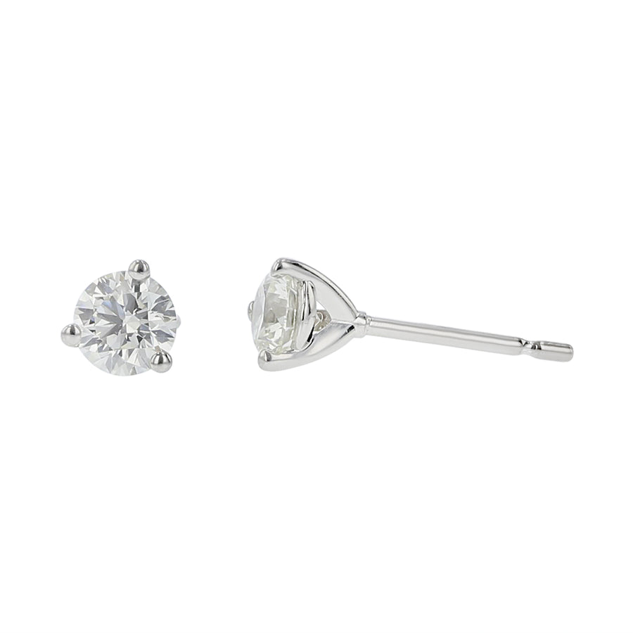 1.41ct Fire & Ice Round Brilliant Diamonds 3 Prong Stud Earrings in 18K White Gold