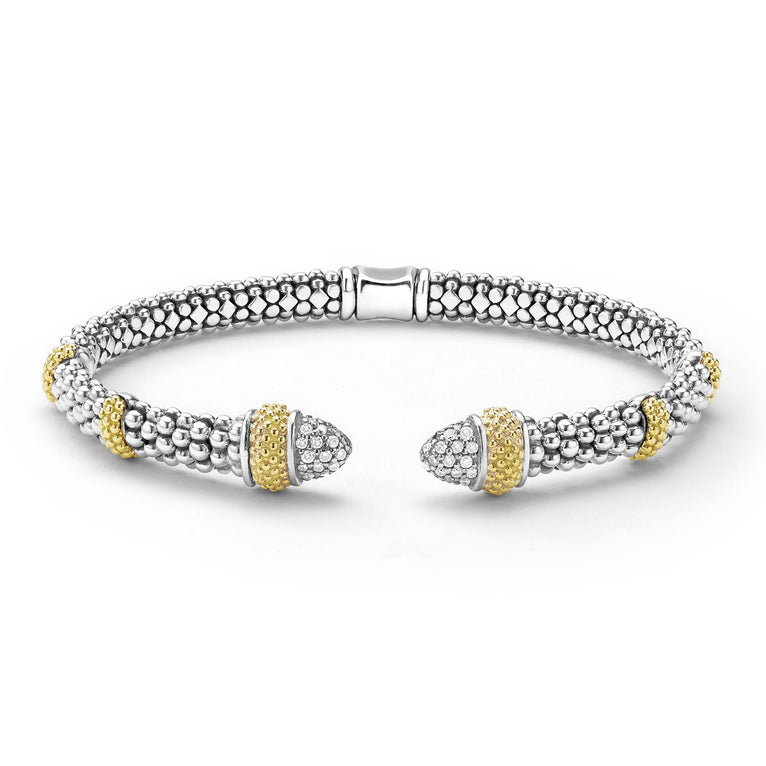 Caviar Versa Diamond Cuff Bracelet in Sterling Silver and 18K Yellow Gold, size 7