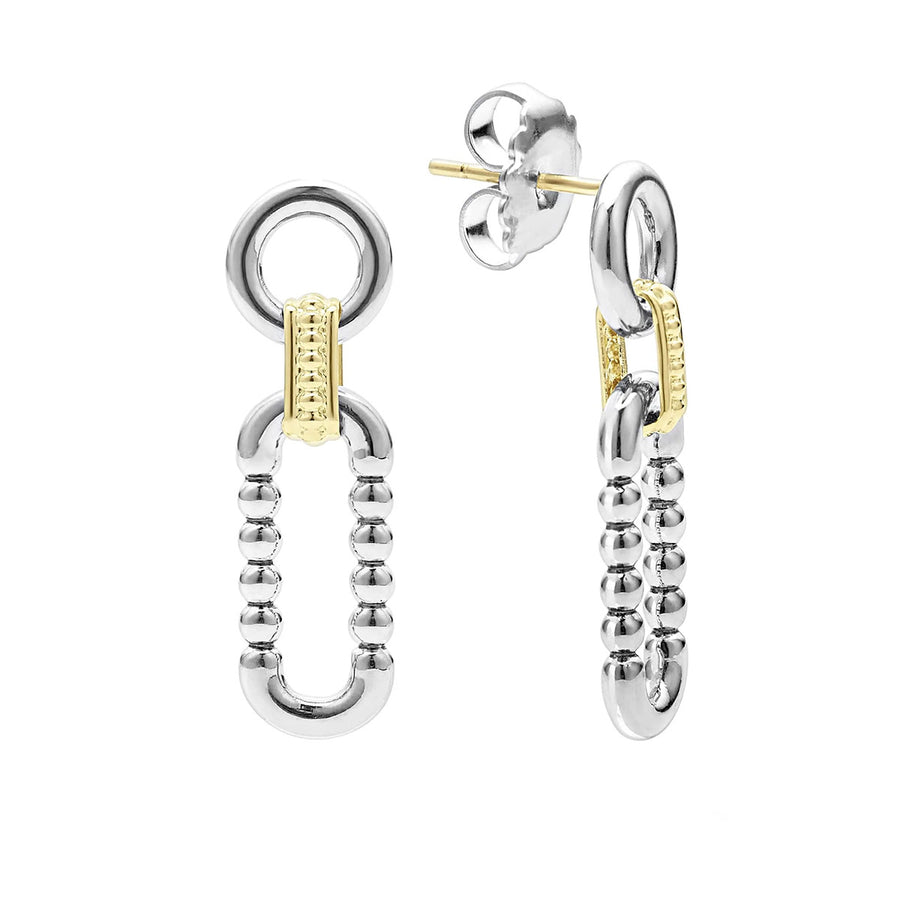 Signature Caviar Circle and Oval Drop Earrings in Sterling Silver and 18K Yellow Gold