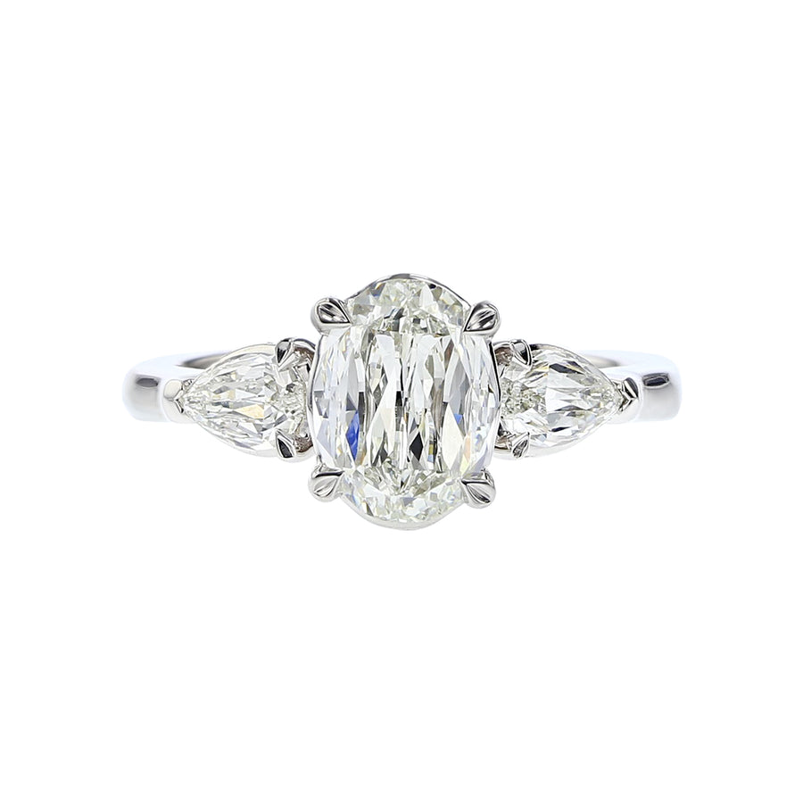 0.90Ct Crisscut L'Amour Oval Diamond F/VS1 GIA and 0.47Ct Crisscut L'Amour Pear Diamond E/VS and 0.14Ct Diamond G/SI2 Ring in 14k White Gold, Size 6.25