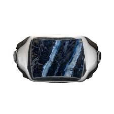Sleek Signet Ring in Blue Woolly Mammoth Tooth and Sterling Silver, Size 10