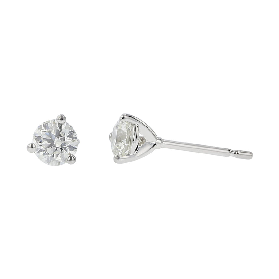 1.80ct Fire & Ice Round Brilliant Diamond 3 Prong Stud Earrings in 18K White Gold
