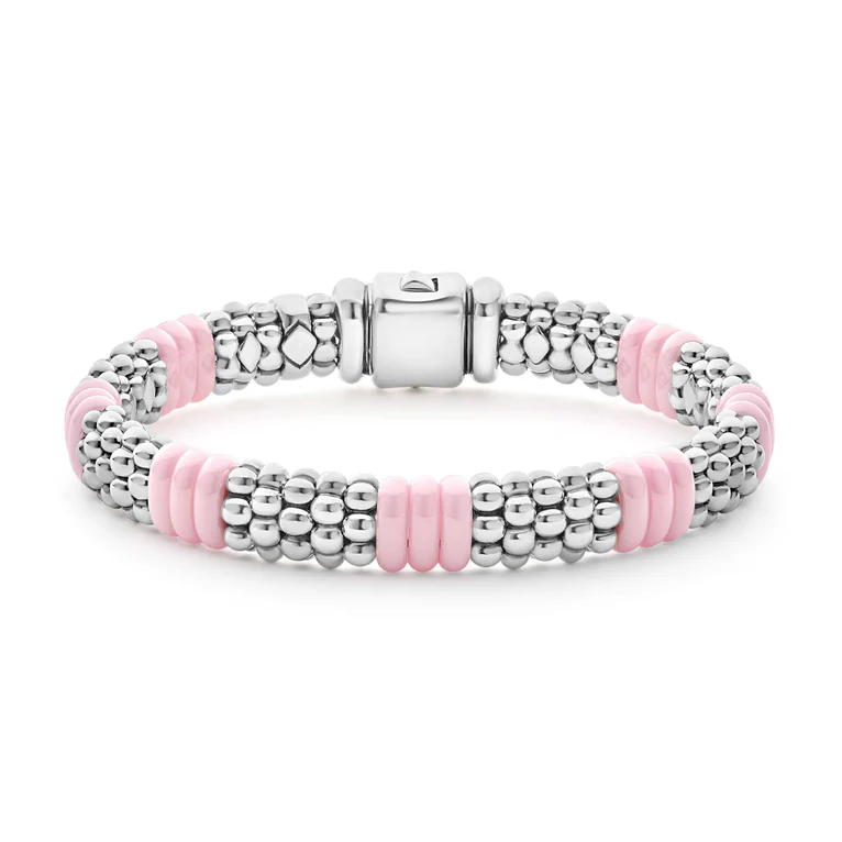 Pink Caviar 7 Station Bracelet in Sterling Silver and Ceramic, size 7