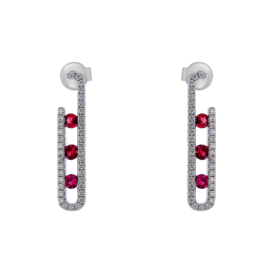 0.60ct Ruby and 0.51ct Diamond Drop Earrings in 14K White Gold