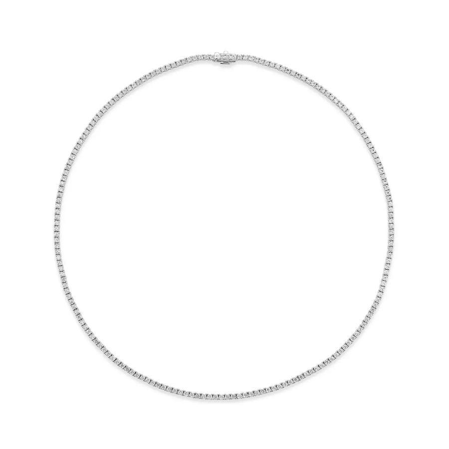 9.61ct Round Brilliant Diamond Tennis Necklace in 18K White Gold, 17"