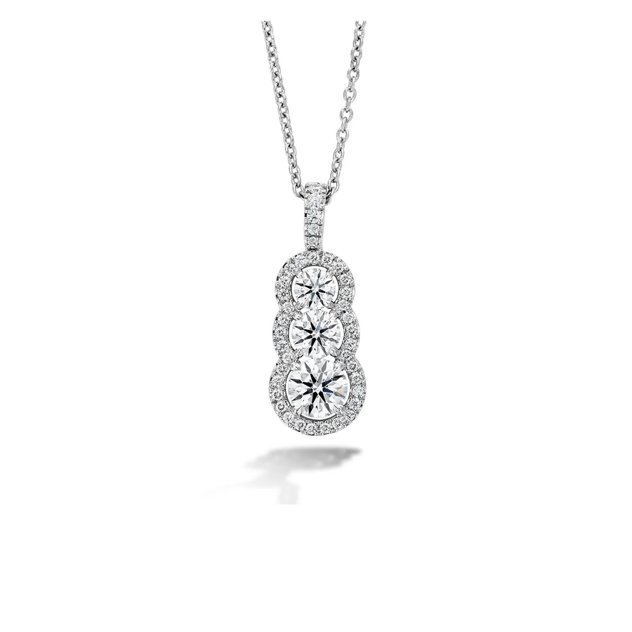 Aurora 1.02-1.12ct Diamond Triple Halo Pendant in 18K White Gold, 18" chain