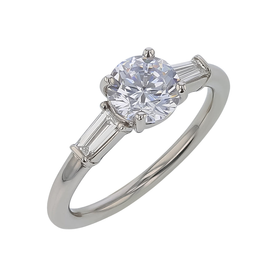 New Aire 0.26ct Diamond 3-Stone Semi Mount Ring in Platinum for 1.00ct Round Center, size 6