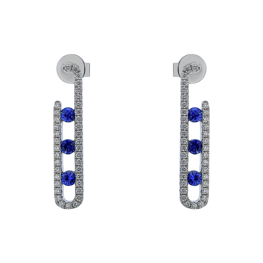 0.62ct Round Sapphire and 0.51ct Diamond Drop Earrings in 14K White Gold
