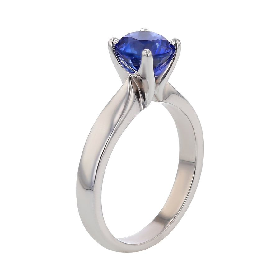2.00ct Round Sapphire Solitaire 4 Prong Ring in 18k White Gold Size 6.5