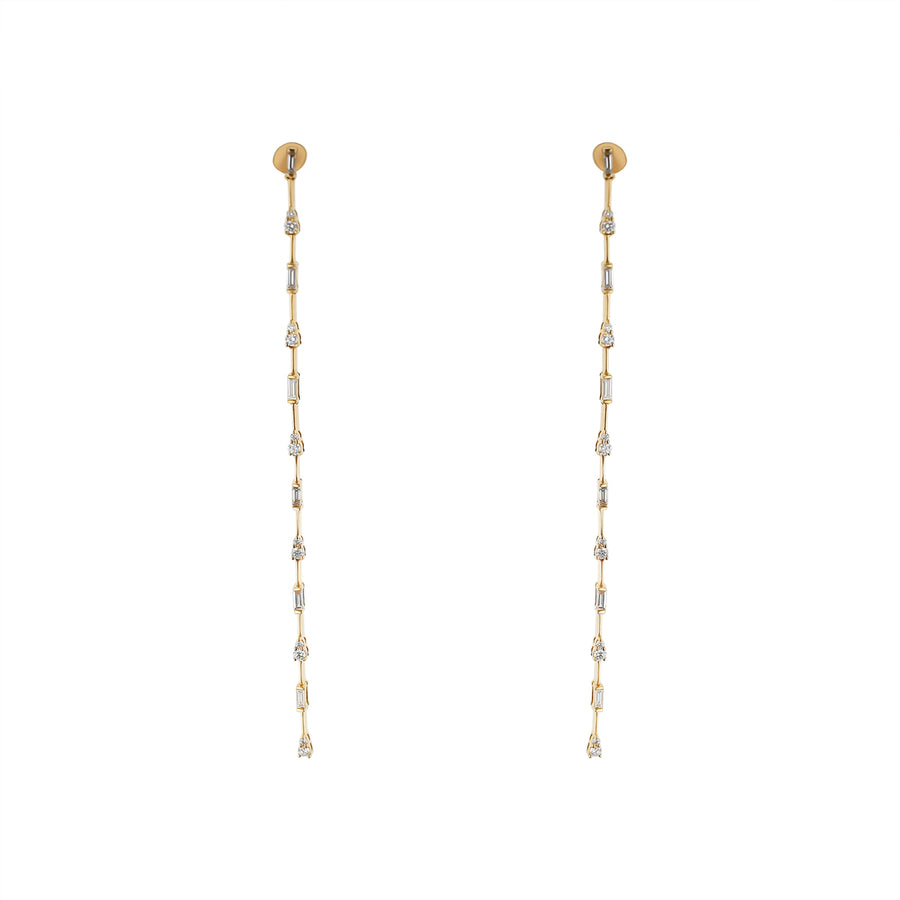0.64ct Baguette Diamond and 0.61ct Round Diamond Drop Earrings in 14K Rose Gold