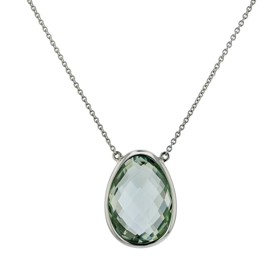11.31ct Oval Green Amethyst Pendant in 14K White Gold, 18" chain