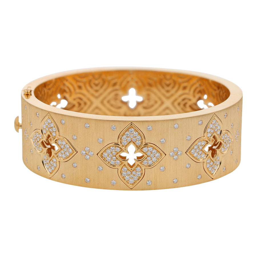 1.58Ct Diamond Venetian Princess Satin Wide 48x58 Bangle Bracelet in 18k Yellow Gold