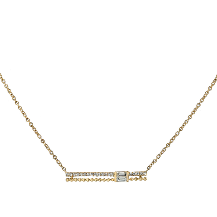 0.06ct Baguette Diamond and 0.06ct Round Diamond Bar Necklace 14K Yellow Gold, 18"