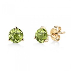 2.72ct 7mm Round Peridot (Not Enhanced) Martini 3 Prong Stud Earrings in 14K Yellow Gold