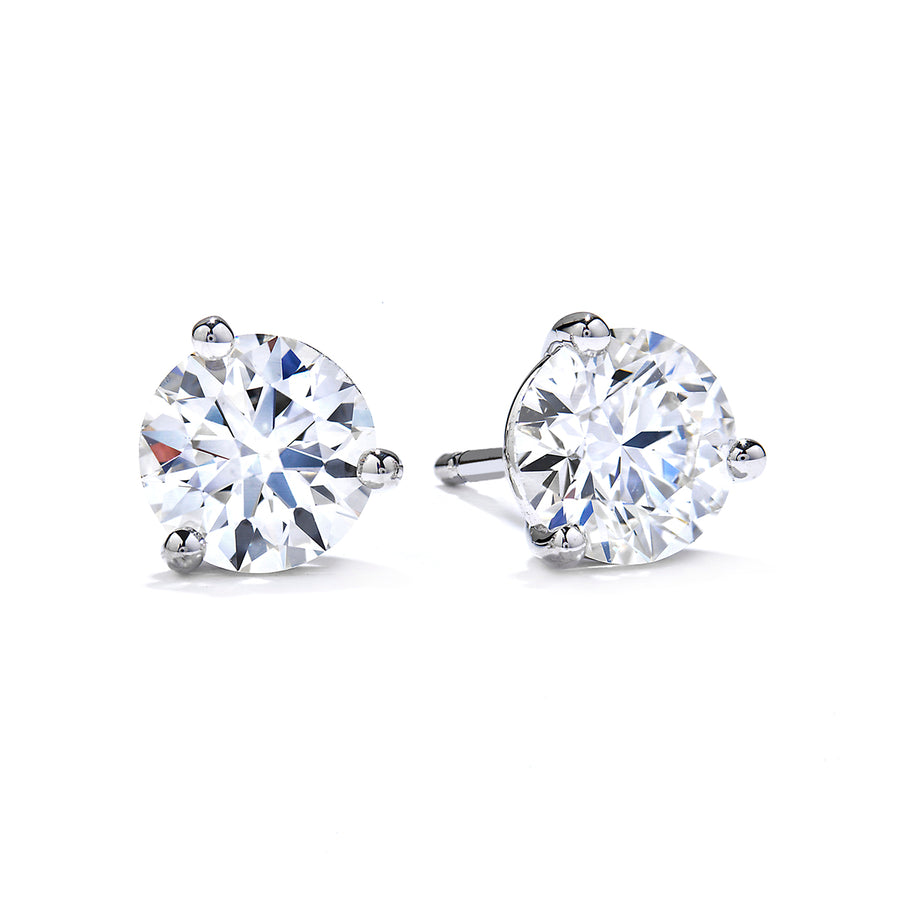 0.96–1.07ct Hearts On Fire Round Brilliant Diamond 3-Prong Stud Earrings in 18K White Gold (IJ/VS–SI)