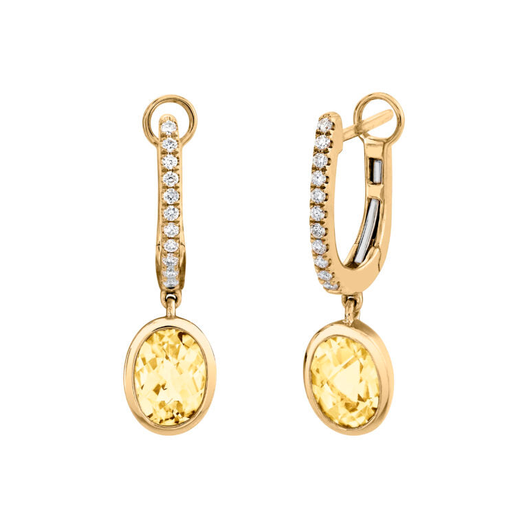 1.14ct Oval Light Citrine and 0.11ct Diamond Drop Earrings in 14K Yellow Gold