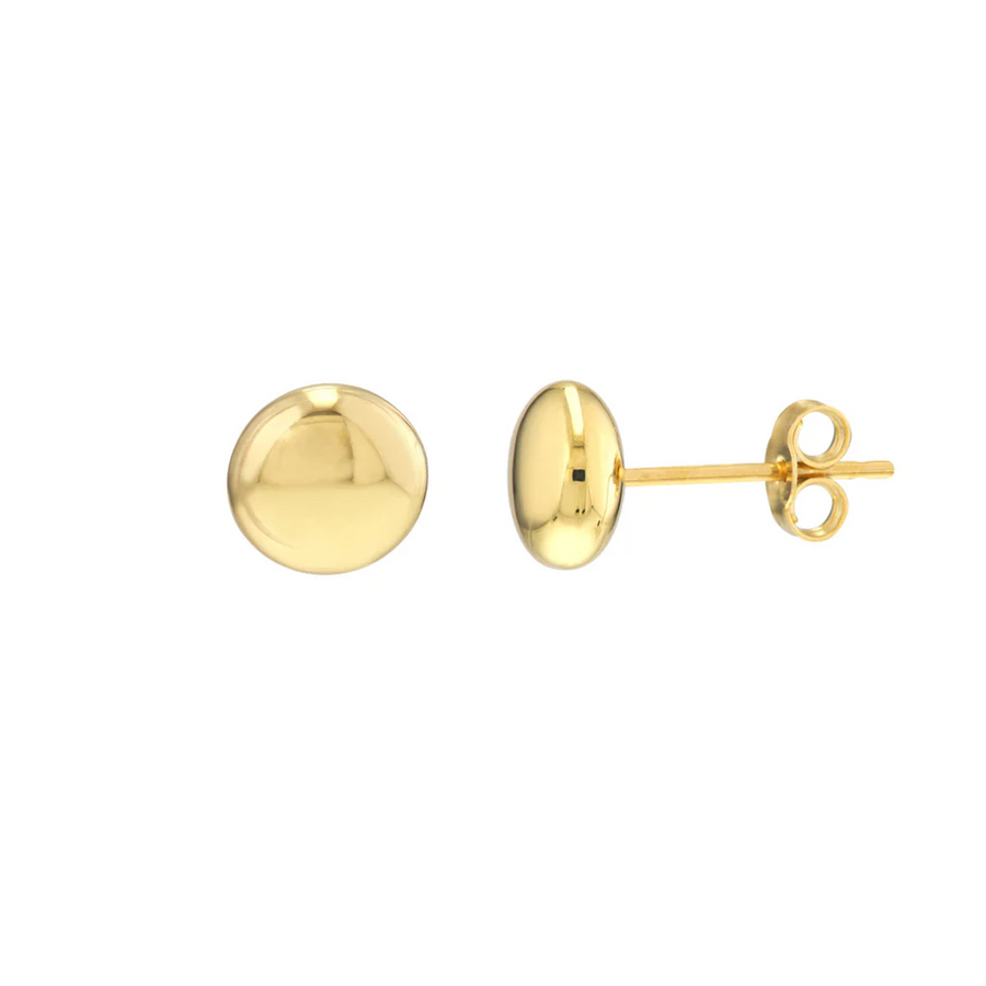 Flat Round Pepple Stud Earrings in 14K Yellow Gold