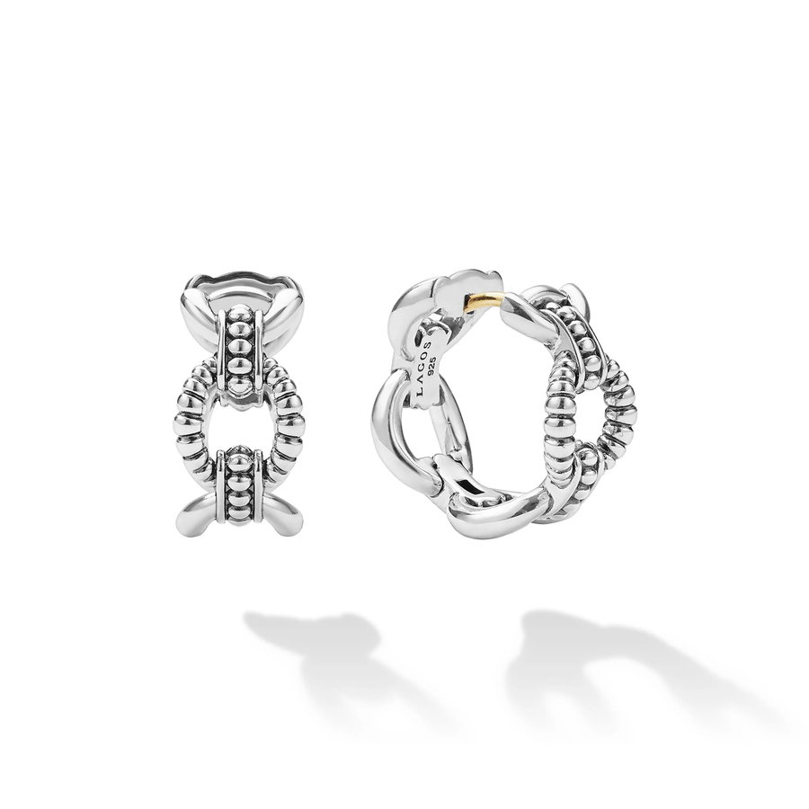 Signature Caviar 17x8 Link Oval Hoop Earrings in Sterling Silver