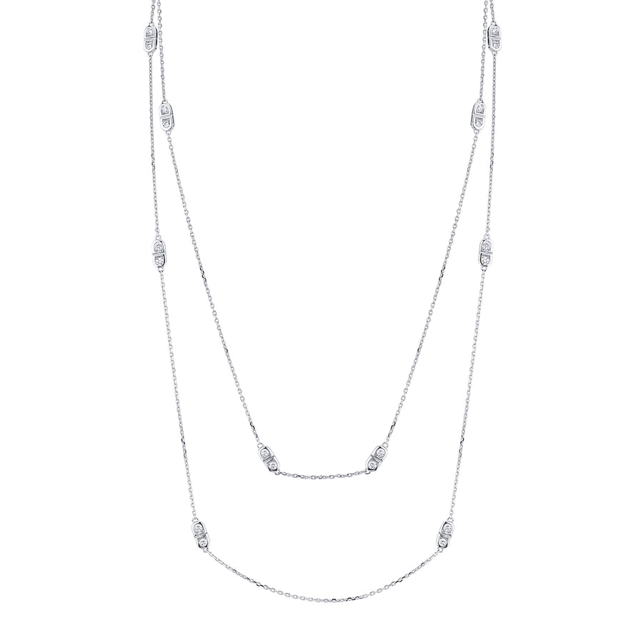 Scallop Silhouette 0.91ct Diamond Station Necklace in 18K White Gold, 36"