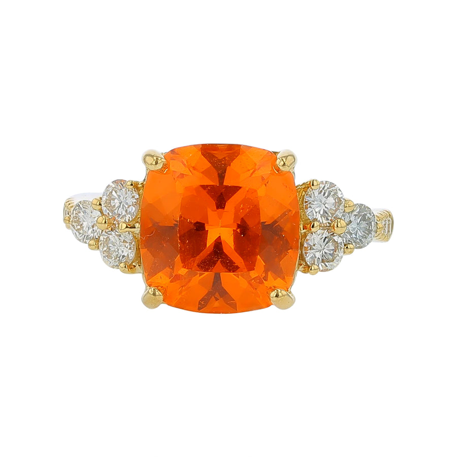 5.40ct Cushion Spessarite Garnet and 0.80ct Diamond Ring in 18K Yellow Gold, size 9