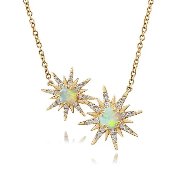 0.85ct Opal and 0.34ct Diamond Star Necklace in 14K Yellow Gold, 18" chain
