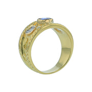0.85ct Cushion Sapphire and 0.44ct Diamond Tapered Band in 18K Yellow Gold, Size 8.5