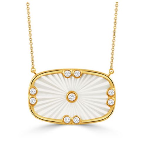 Ondelle 0.18ct Diamond and Carved Mother of Pearl Necklace in 18K Yellow Gold, 18"