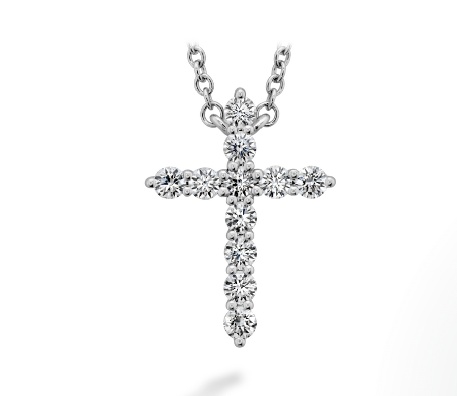 Signature 0.30-0.34ct Diamond Medium Cross Pendant on Chain in 18K White Gold, 18in