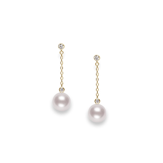8.5mm A+ Akoya Pearl and 0.18ct Diamond Earrings in 18K Yellow Gold
