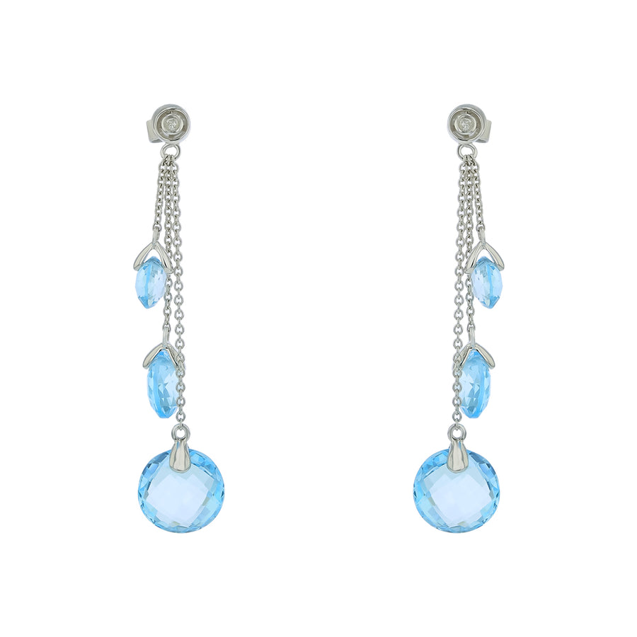 14.73ct Blue Topaz and 0.03ct Diamond Drop Earrings in 14K White Gold