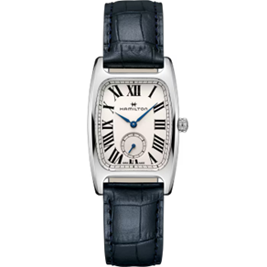 31.5mm Hamilton Boulton Small Second Quartz Watch in Stainless Steel with White Roman Dial, Sub-Second Dial, and Calf Strap