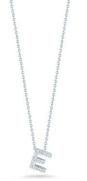 Tiny Treasures 0.06Ct Diamond Love Letter "E" Pendant on Chain in 18K White Gold, 18in
