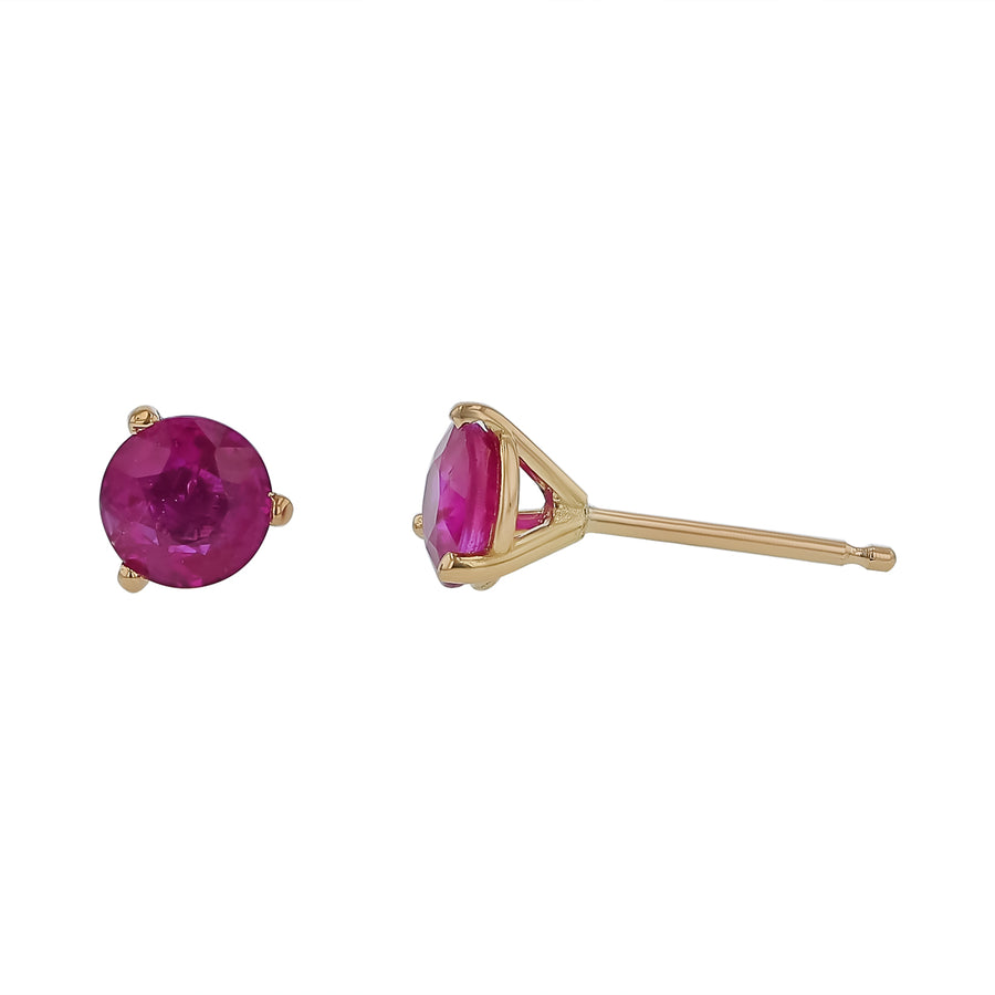 1.16ct Mozambique Ruby 3 Prong Stud Earrings in 18K Yellow Gold