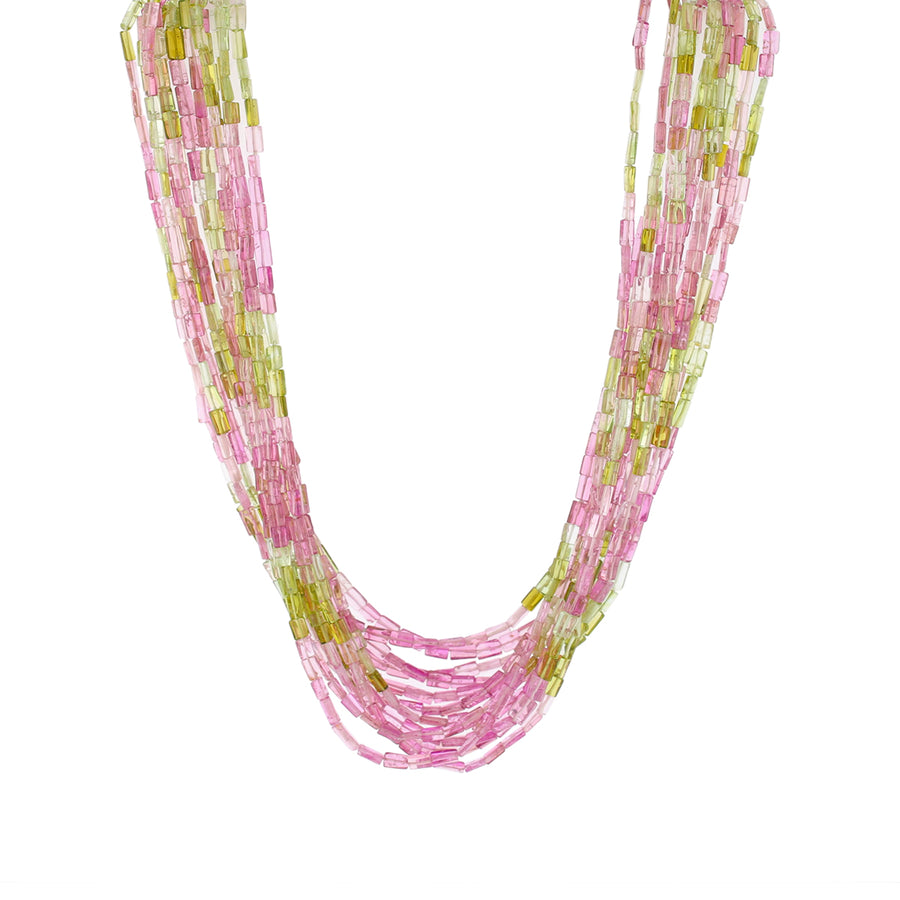 G-One 610ct Water Melon Tourmaline 12 Strand Necklace in 18K Yellow Gold