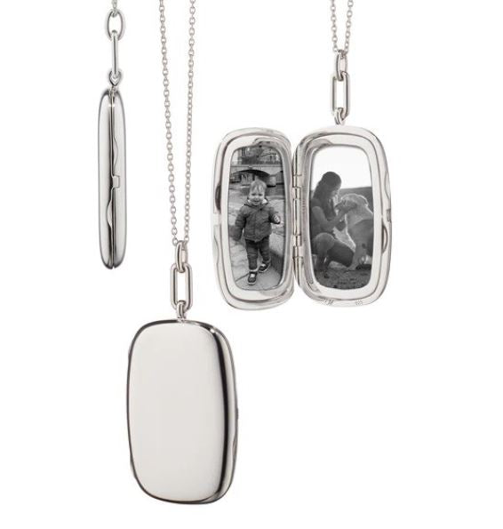 Finn Large Rectangle Cushion Locket on Chain in Sterling Silver, 18-22in