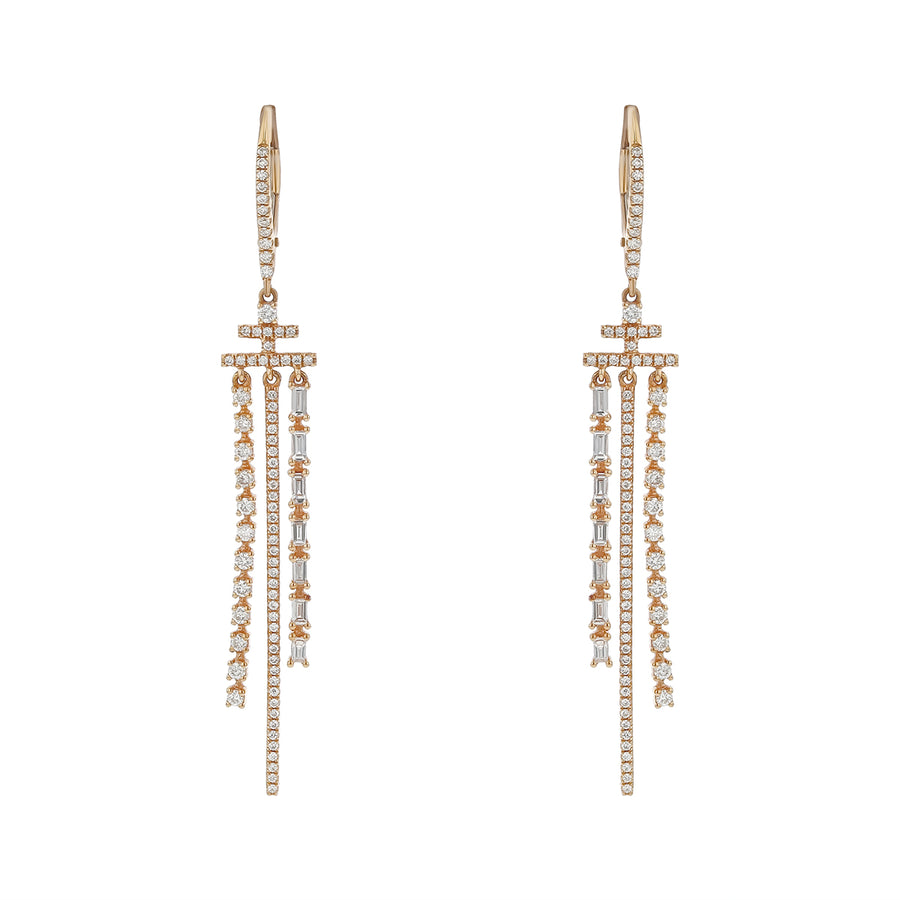 0.63ct Round Diamond and 0.26ct Baguette Diamond Drop Earrings in 18K Rose Gold