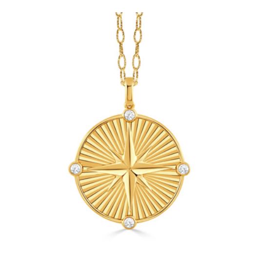 Helios 0.14ct Diamond Fluted Compass Pendant in 18K Yellow Gold, without chain