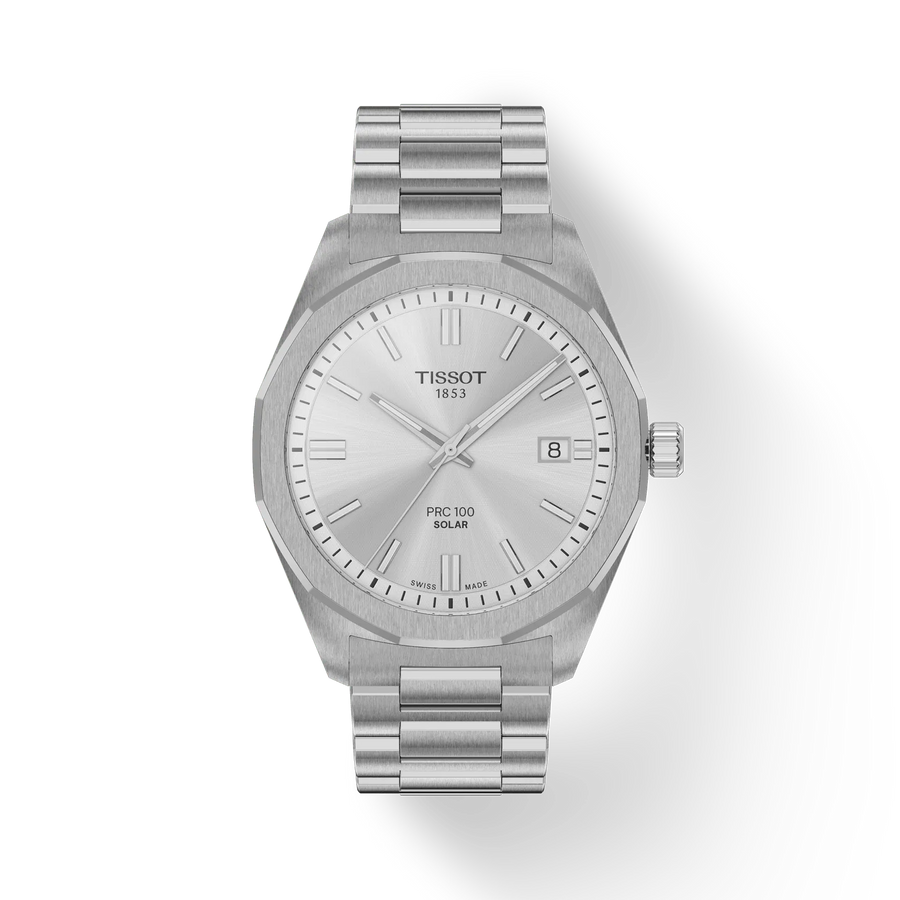 39mm PRC 100 Solar Quartz Watch with Silver Dial in Stainless Steel, Bracelet