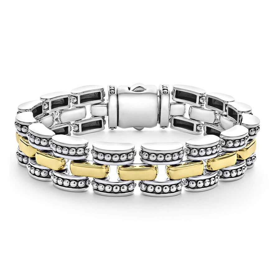 High Bar 12mm Link Bracelet in 18K Yellow Gold and Sterling Silver Size 7