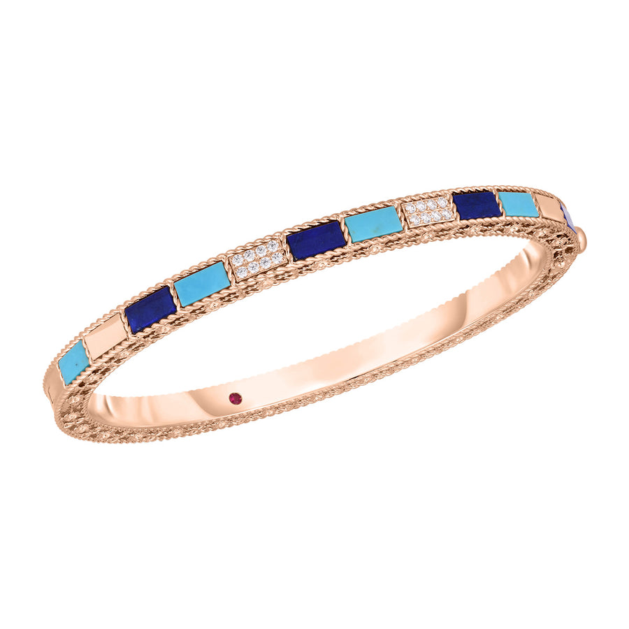 Mosaic 0.14ct Round Diamonds, Lapis, Stabilized Turquoise Bracelet in 18K Rose Gold