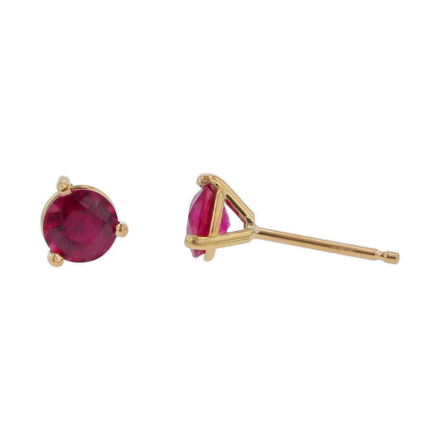 1.02ct 5mm Round Burma Ruby Stud Earrings in 18k Yellow Gold