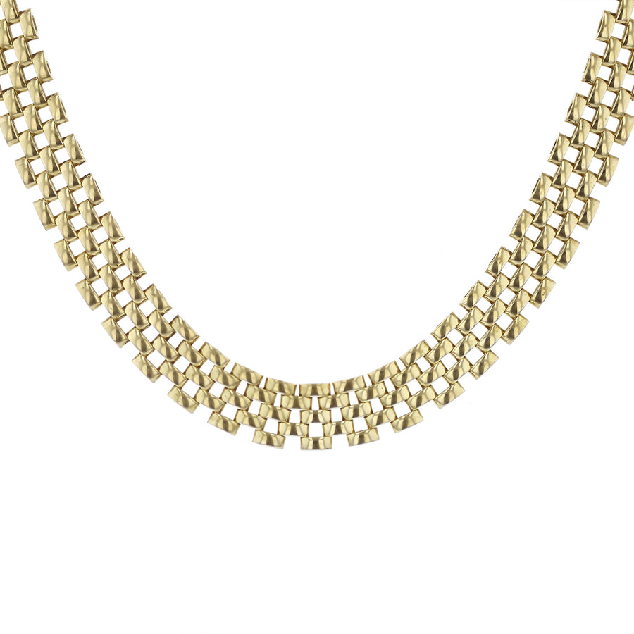 13mm Wide 3 Row Alternating Panther Nacklace in 14K Yellow Gold, 16"
