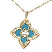 Venetian Princess 0.12Ct Diamond and Turquoise Pirouette Pendant on Chain in 18K Yellow Gold, 17"