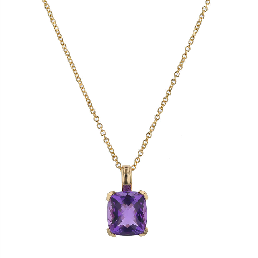 Cushion Amethyst Pendant in 14K Yellow Gold, 18" chain