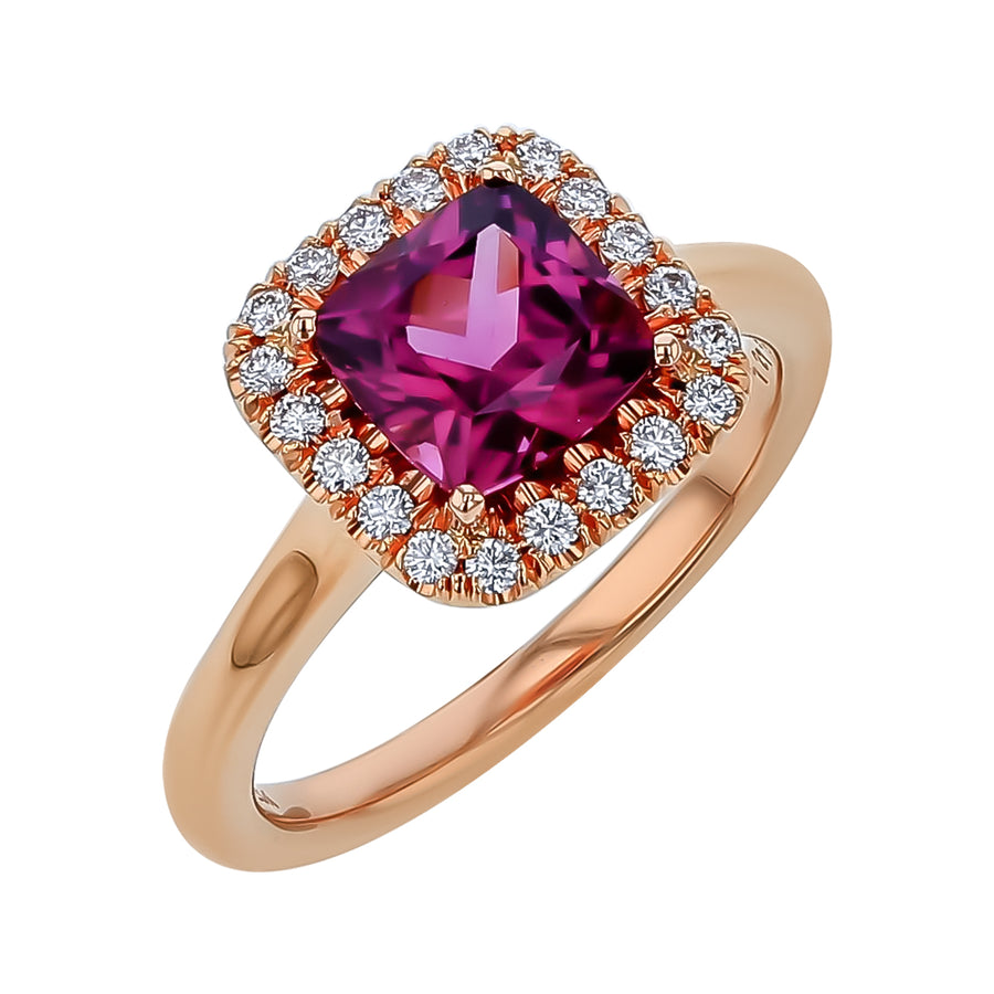 1.87ct Garnet and 0.21ct Diamond Halo Ring in 20K Rose Gold, size 6.25