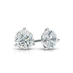 0.50ct Round Brilliant Diamond 3 Prong Stud Earrings in 14k White Gold