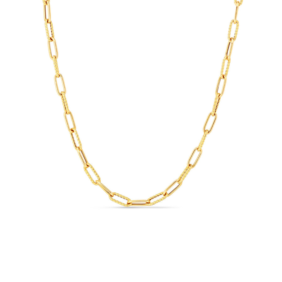 Designer Gold Alternating Shiny and Fluted Paperclip Chain in 18K Yellow Gold, 22"